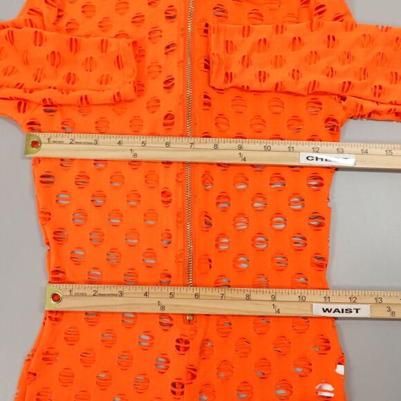 Womens Fishnet Jumpsuit Size XS / S Orange Juicy Lavish Lush Cosplay Halloween - Picture 12 of 14